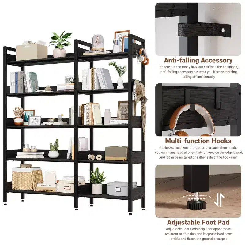 5-Tier Corner Bookshelf, Convertible L-Shaped Storage Shelf, Modern Industrial Bookcase for Home Office, Living Room, and Display Storage Solution