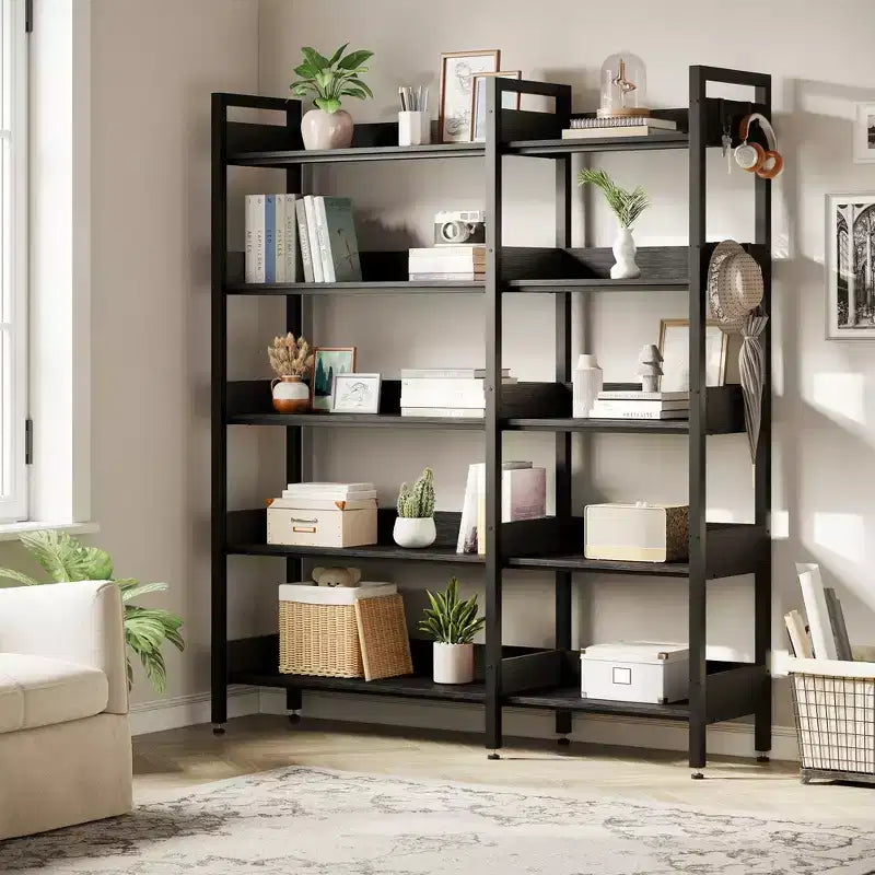 5-Tier Corner Bookshelf, Convertible L-Shaped Storage Shelf, Modern Industrial Bookcase for Home Office, Living Room, and Display Storage Solution