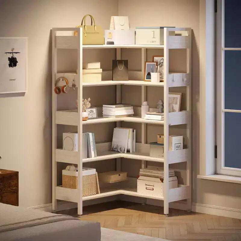 5-Tier Corner Bookshelf, Convertible L-Shaped Storage Shelf, Modern Industrial Bookcase for Home Office, Living Room, and Display Storage Solution