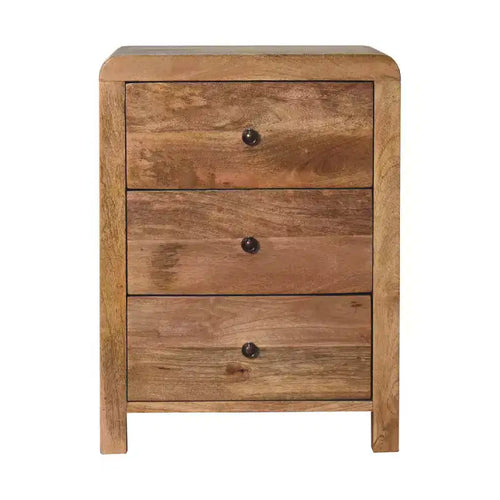 HomeRoots 24 Oak Solid Wood Three Drawer Nightstand