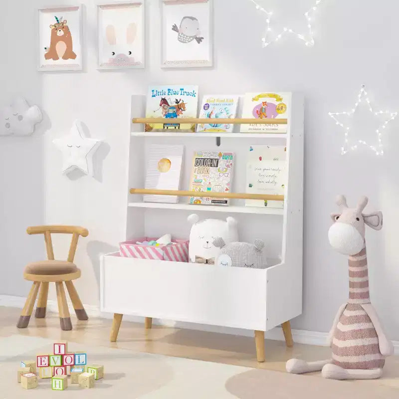 Whisen Kids Bookshelf, Book and Magazine Rack, Book Organizer, toy Storage Cabinet Organizer - White