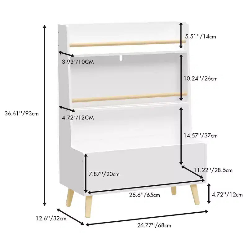 Whisen Kids Bookshelf, Book and Magazine Rack, Book Organizer, toy Storage Cabinet Organizer - White