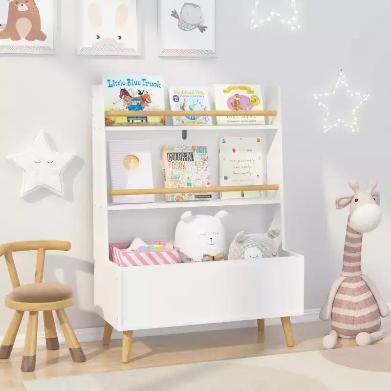 Whisen Kids Bookshelf, Book and Magazine Rack, Book Organizer, toy Storage Cabinet Organizer - White