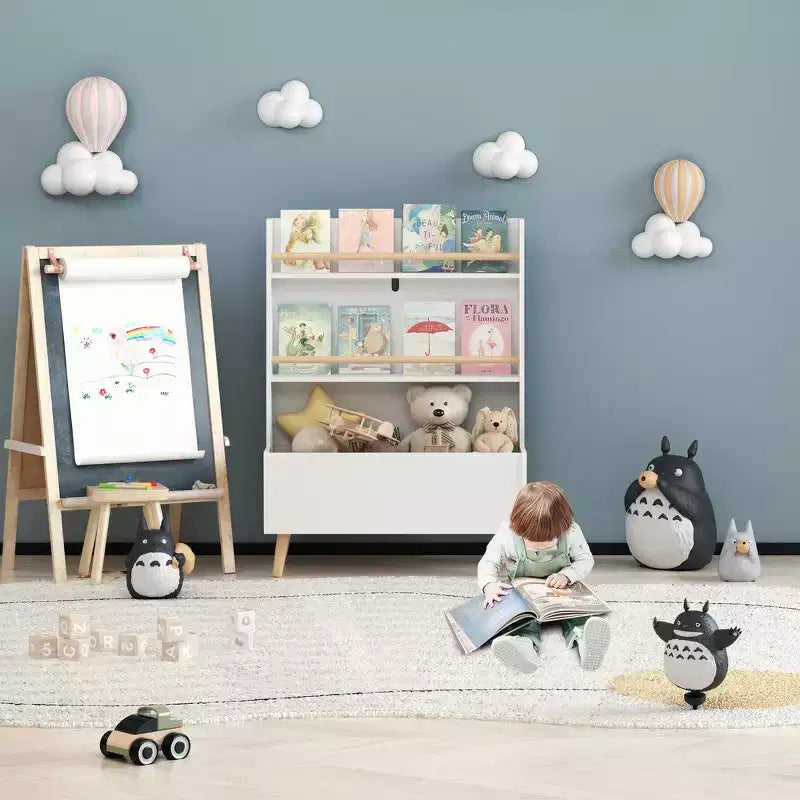 Whisen Kids Bookshelf, Book and Magazine Rack, Book Organizer, toy Storage Cabinet Organizer - White