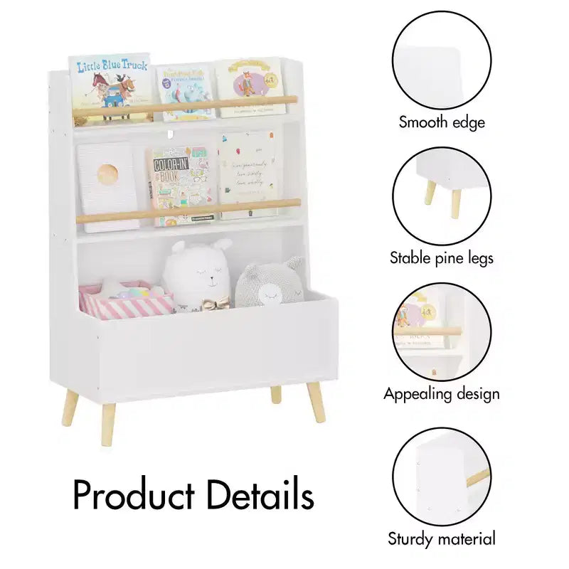Whisen Kids Bookshelf, Book and Magazine Rack, Book Organizer, toy Storage Cabinet Organizer - White