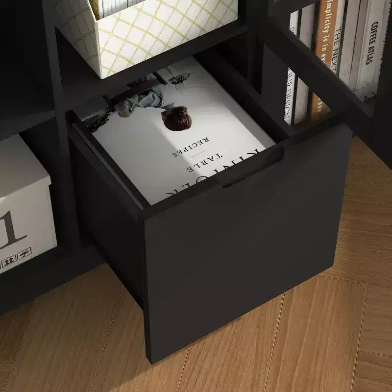 MDF painted Cabinet with Glass Doors and drawer, open storage space, Black ,Bedroom, Living room
