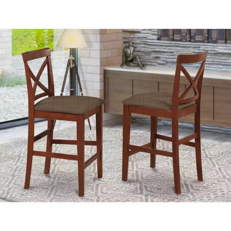 HomeStock 41.5 in.H Brown Finish High Back Wooden Counter Barstool in Rectangle Shape with Polyster Unupholstered