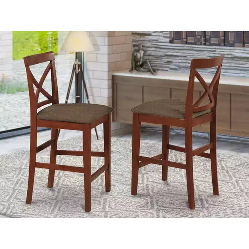 HomeStock 41.5 in.H Brown Finish High Back Wooden Counter Barstool in Rectangle Shape with Polyster Unupholstered