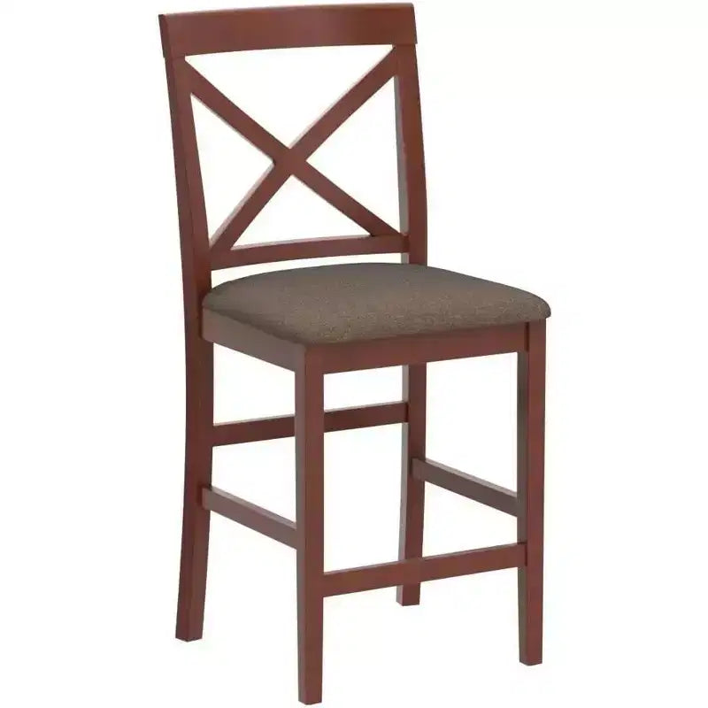 HomeStock 41.5 in.H Brown Finish High Back Wooden Counter Barstool in Rectangle Shape with Polyster Unupholstered