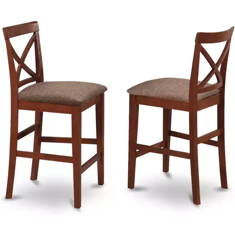 HomeStock 41.5 in.H Brown Finish High Back Wooden Counter Barstool in Rectangle Shape with Polyster Unupholstered