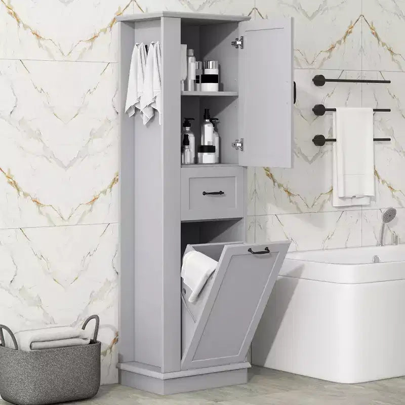 GDFStudio Finn Modern Tall Storage Cabinet with Tilt-Out Compartment and Adjustable Shelves
