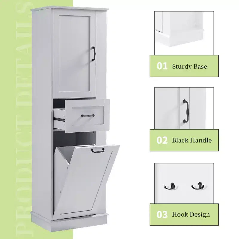 GDFStudio Finn Modern Tall Storage Cabinet with Tilt-Out Compartment and Adjustable Shelves