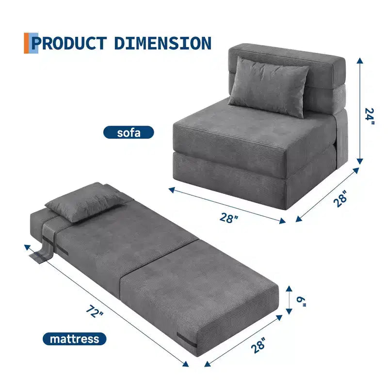 Coolmee Folding Sofa Bed, Chair Bed, Convertible Sleeper, Fold Out Loveseat Sofa Couch with Pillow, Tufted Floor Lounge for Living Room, Bedroom