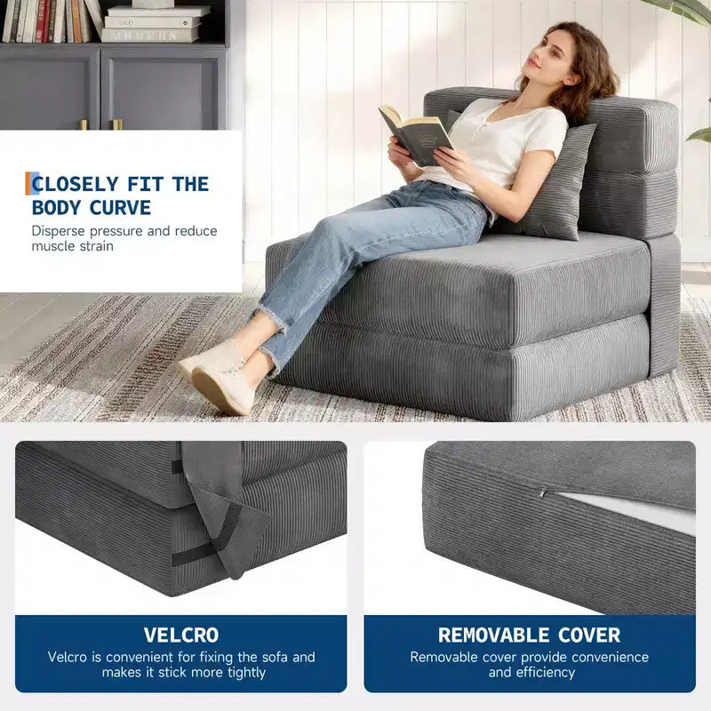 Coolmee Folding Sofa Bed, Chair Bed, Convertible Sleeper, Fold Out Loveseat Sofa Couch with Pillow, Tufted Floor Lounge for Living Room, Bedroom