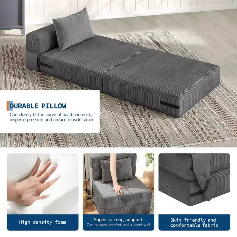 Coolmee Folding Sofa Bed, Chair Bed, Convertible Sleeper, Fold Out Loveseat Sofa Couch with Pillow, Tufted Floor Lounge for Living Room, Bedroom