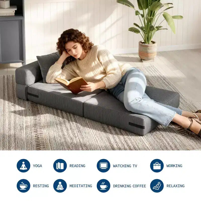 Coolmee Folding Sofa Bed, Chair Bed, Convertible Sleeper, Fold Out Loveseat Sofa Couch with Pillow, Tufted Floor Lounge for Living Room, Bedroom