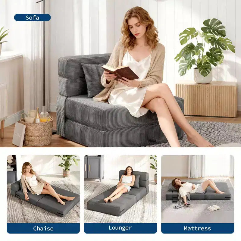 Coolmee Folding Sofa Bed, Chair Bed, Convertible Sleeper, Fold Out Loveseat Sofa Couch with Pillow, Tufted Floor Lounge for Living Room, Bedroom