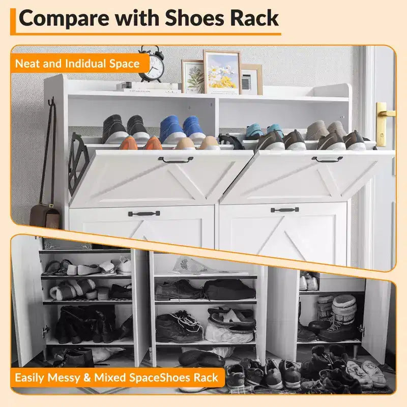 Shoe Cabinet - 4-Tier Flip-Top Drawers, Entryway Footwear Storage, Concealed Independent Shoe Rack, Living Room Open Shelving