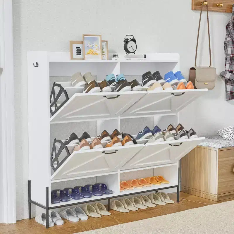 Shoe Cabinet - 4-Tier Flip-Top Drawers, Entryway Footwear Storage, Concealed Independent Shoe Rack, Living Room Open Shelving