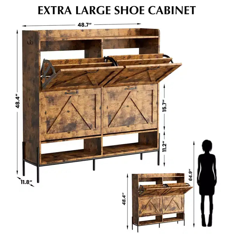 Shoe Cabinet - 4-Tier Flip-Top Drawers, Entryway Footwear Storage, Concealed Independent Shoe Rack, Living Room Open Shelving