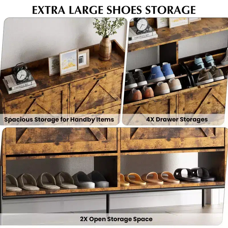 Shoe Cabinet - 4-Tier Flip-Top Drawers, Entryway Footwear Storage, Concealed Independent Shoe Rack, Living Room Open Shelving
