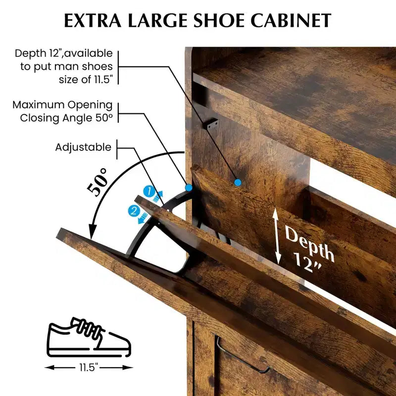 Shoe Cabinet - 4-Tier Flip-Top Drawers, Entryway Footwear Storage, Concealed Independent Shoe Rack, Living Room Open Shelving