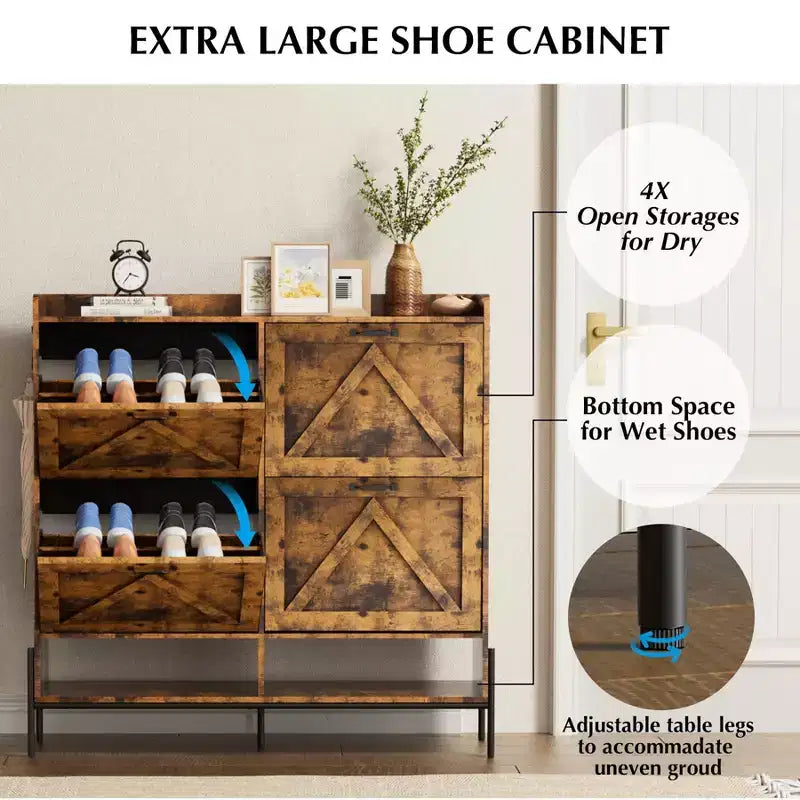 Shoe Cabinet - 4-Tier Flip-Top Drawers, Entryway Footwear Storage, Concealed Independent Shoe Rack, Living Room Open Shelving