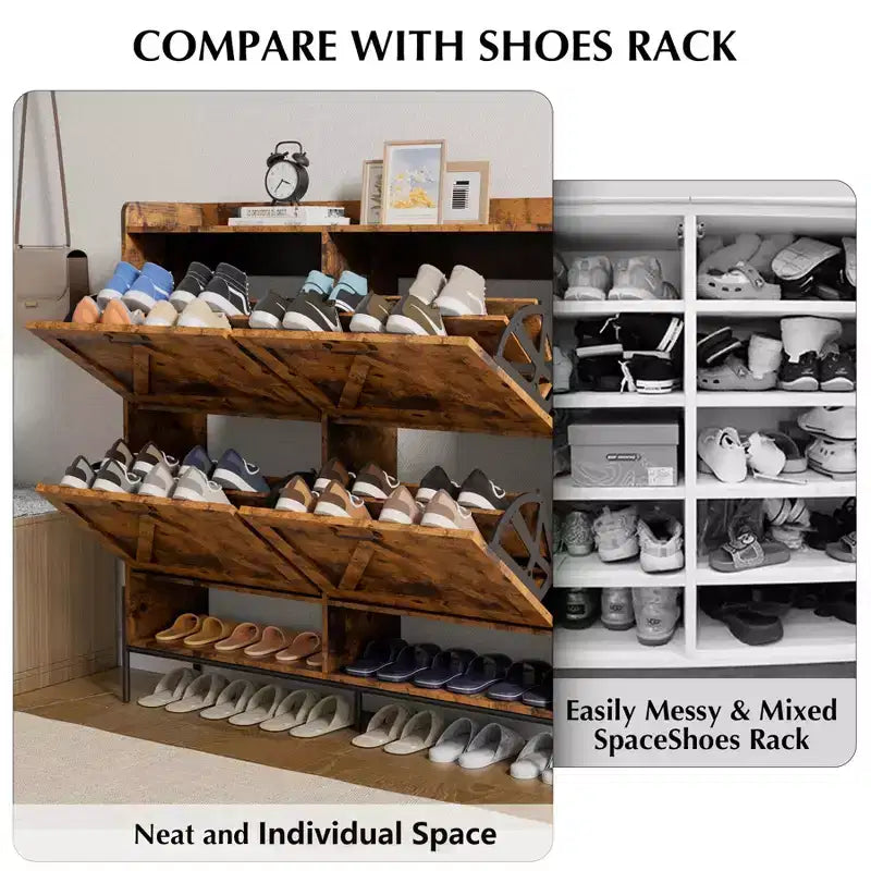 Shoe Cabinet - 4-Tier Flip-Top Drawers, Entryway Footwear Storage, Concealed Independent Shoe Rack, Living Room Open Shelving