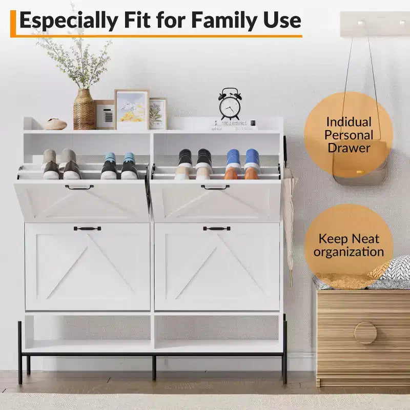Shoe Cabinet - 4-Tier Flip-Top Drawers, Entryway Footwear Storage, Concealed Independent Shoe Rack, Living Room Open Shelving