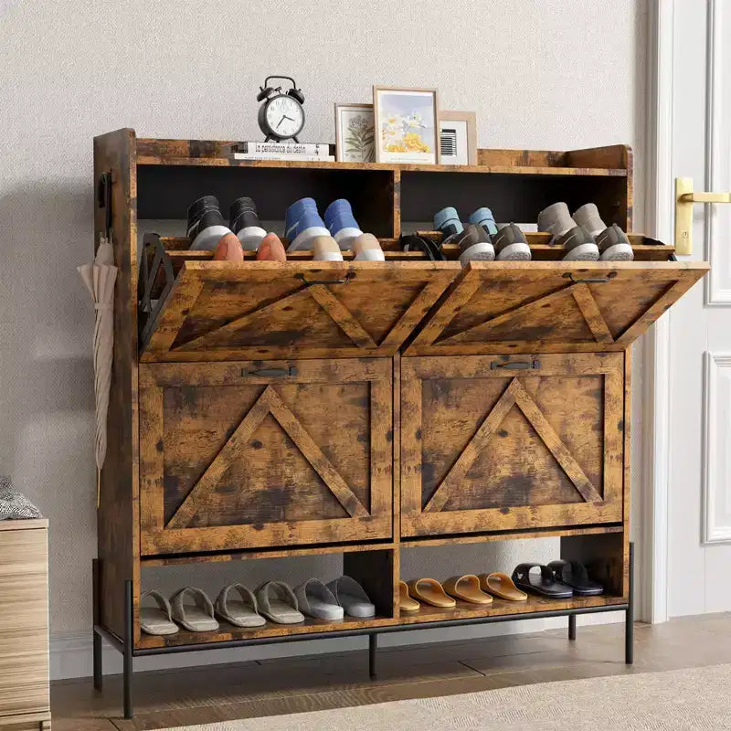 Shoe Cabinet - 4-Tier Flip-Top Drawers, Entryway Footwear Storage, Concealed Independent Shoe Rack, Living Room Open Shelving