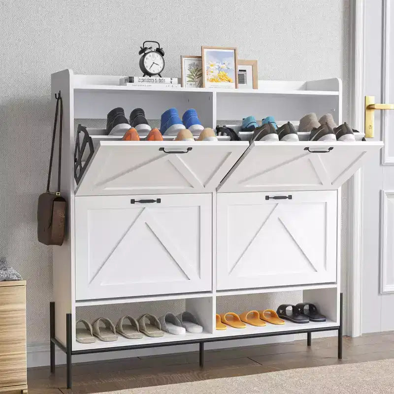 Shoe Cabinet - 4-Tier Flip-Top Drawers, Entryway Footwear Storage, Concealed Independent Shoe Rack, Living Room Open Shelving