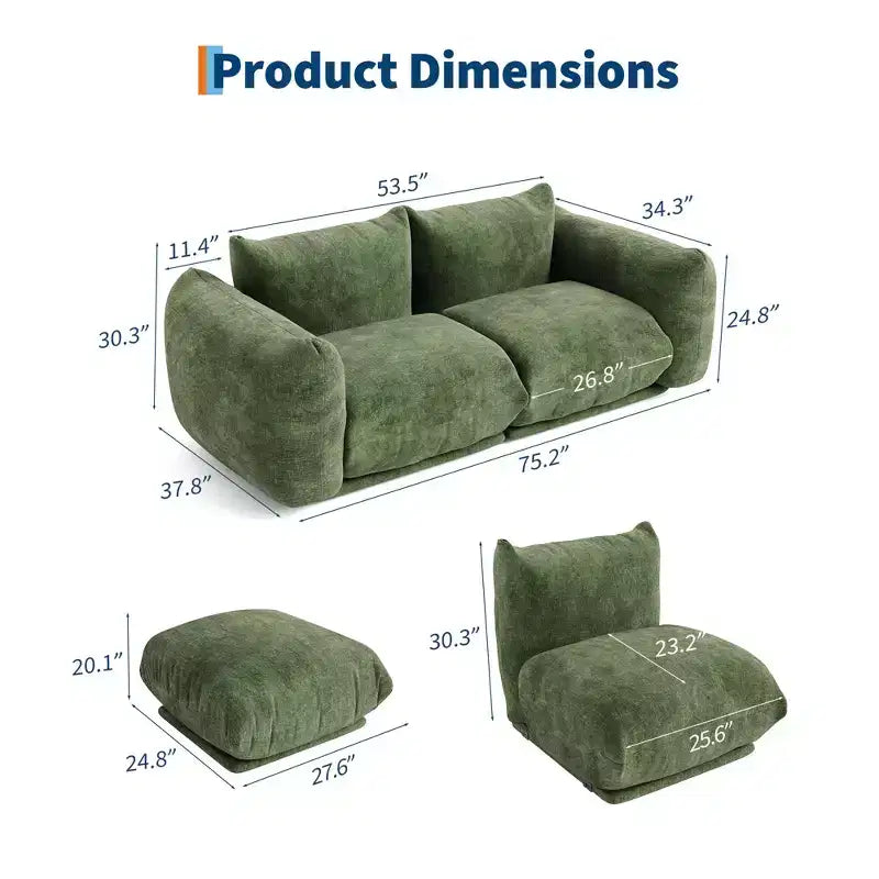 GustoWave Mid-Century Modern Chenille Loveseat Sofa - 58 Cloud Couch with High Resilience Sponge for Small Spaces, Apartment Living
