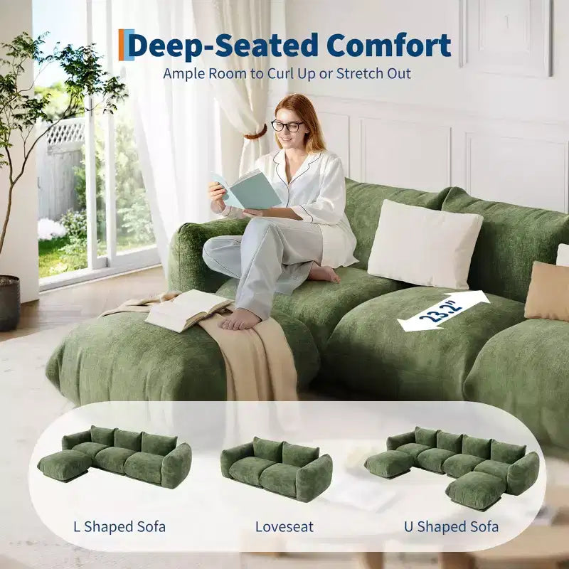 GustoWave Mid-Century Modern Chenille Loveseat Sofa - 58 Cloud Couch with High Resilience Sponge for Small Spaces, Apartment Living