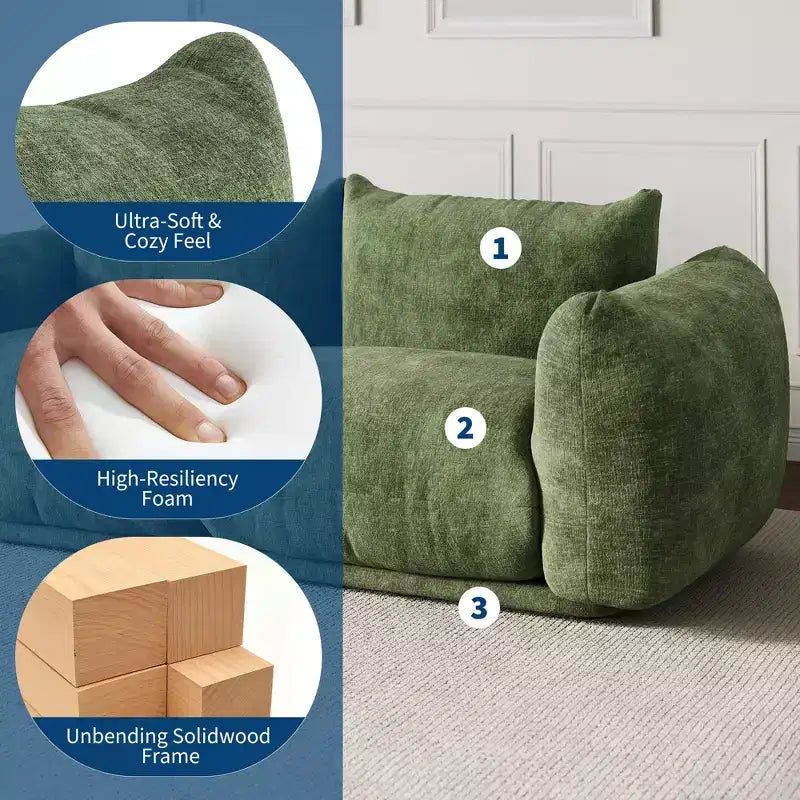 GustoWave Mid-Century Modern Chenille Loveseat Sofa - 58 Cloud Couch with High Resilience Sponge for Small Spaces, Apartment Living