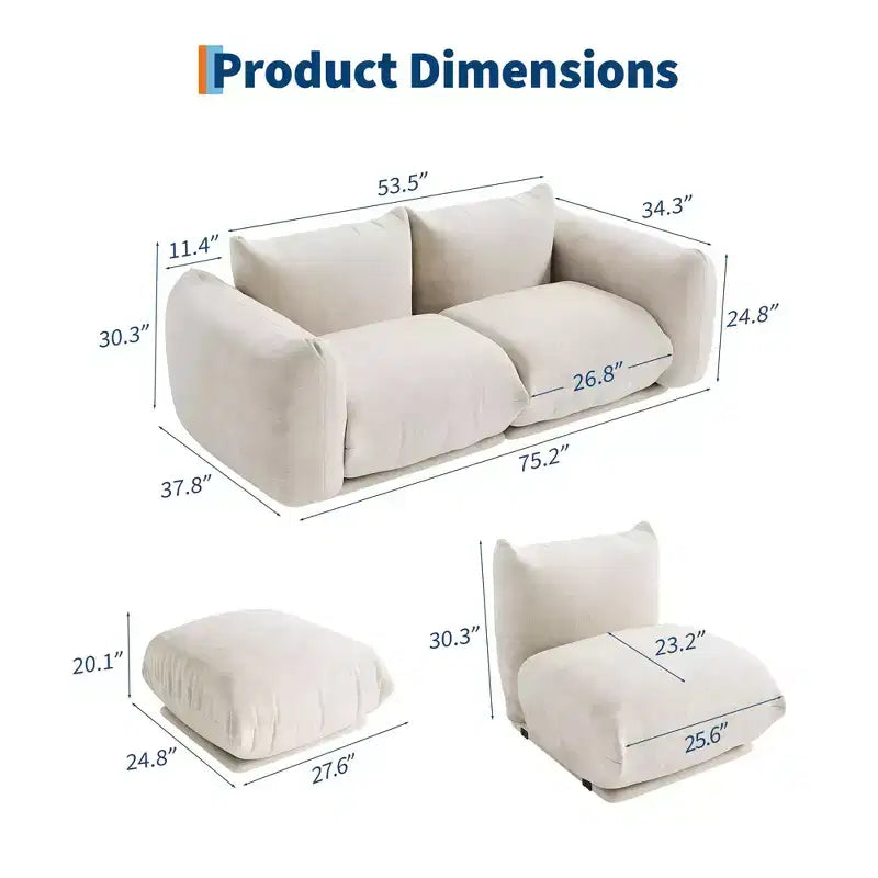 GustoWave Mid-Century Modern Chenille Loveseat Sofa - 58 Cloud Couch with High Resilience Sponge for Small Spaces, Apartment Living