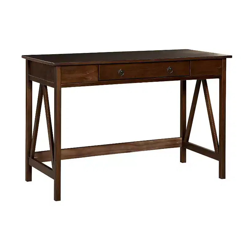 HomeStock 37 in.H Brown Color Wood Writing Desks with Open Storage Shelf