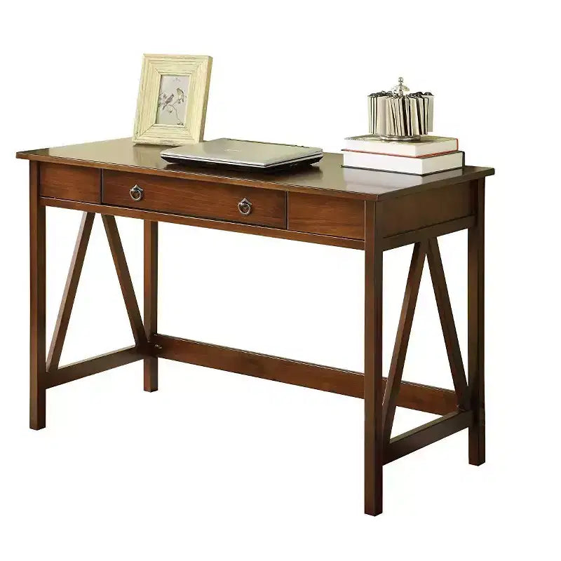 HomeStock 37 in.H Brown Color Wood Writing Desks with Open Storage Shelf