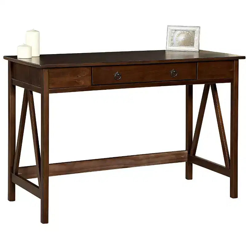 HomeStock 37 in.H Brown Color Wood Writing Desks with Open Storage Shelf