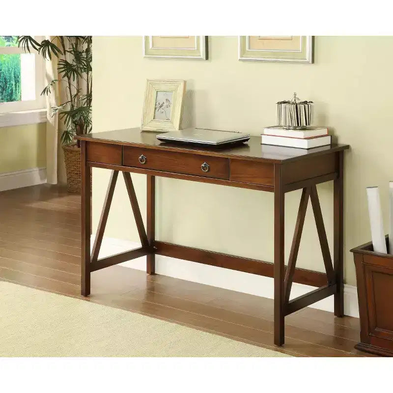 HomeStock 37 in.H Brown Color Wood Writing Desks with Open Storage Shelf