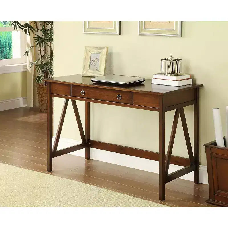 HomeStock 37 in.H Brown Color Wood Writing Desks with Open Storage Shelf