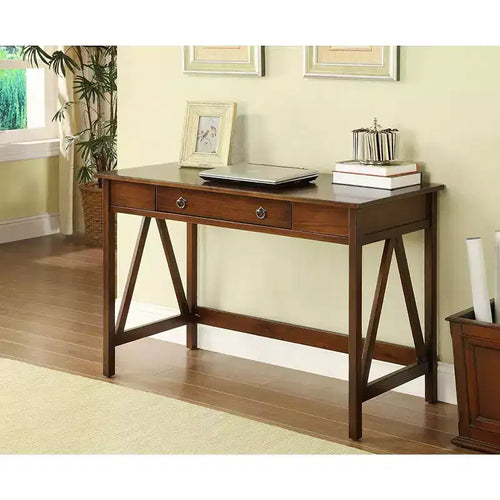 HomeStock 37 in.H Brown Color Wood Writing Desks with Open Storage Shelf