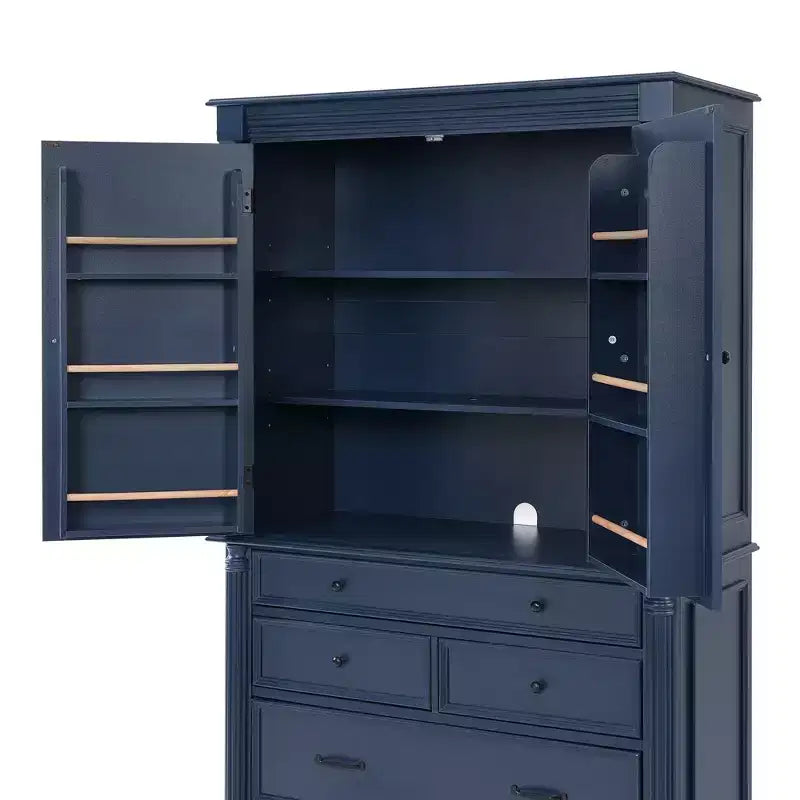 Farmhouse Kitchen Pantry Cabinet with Hutch, Tall Kitchen Storage Cabinet with 6 Door Shelves and Drawers, Freestanding Cupboard with Shelf