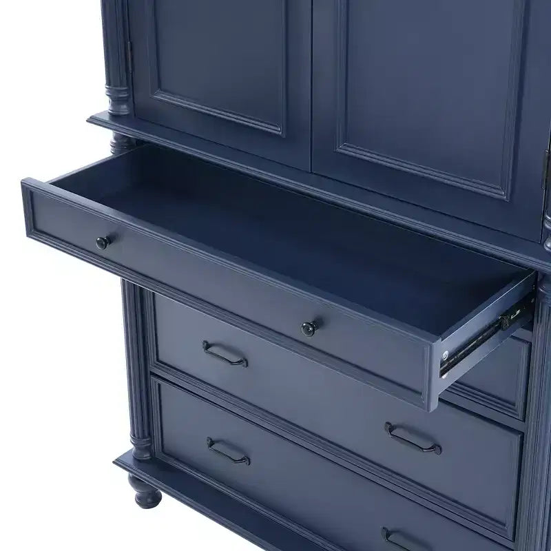 Farmhouse Kitchen Pantry Cabinet with Hutch, Tall Kitchen Storage Cabinet with 6 Door Shelves and Drawers, Freestanding Cupboard with Shelf