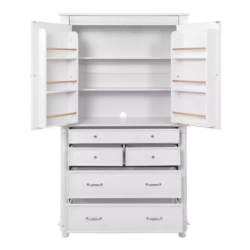 Farmhouse Kitchen Pantry Cabinet with Hutch, Tall Kitchen Storage Cabinet with 6 Door Shelves and Drawers, Freestanding Cupboard with Shelf