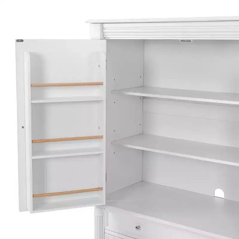 Farmhouse Kitchen Pantry Cabinet with Hutch, Tall Kitchen Storage Cabinet with 6 Door Shelves and Drawers, Freestanding Cupboard with Shelf