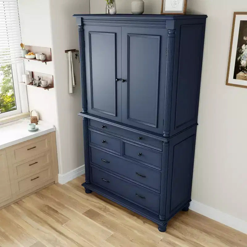 Farmhouse Kitchen Pantry Cabinet with Hutch, Tall Kitchen Storage Cabinet with 6 Door Shelves and Drawers, Freestanding Cupboard with Shelf