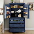 Farmhouse Kitchen Pantry Cabinet with Hutch, Tall Kitchen Storage Cabinet with 6 Door Shelves and Drawers, Freestanding Cupboard with Shelf
