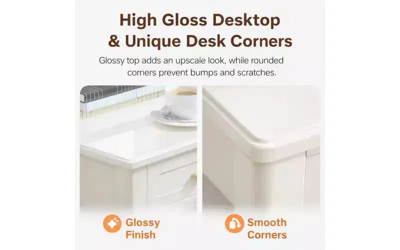 Cream White Vanity Desk with 3 Drawers, Modern Makeup Table or Writing Desk for Bedroom