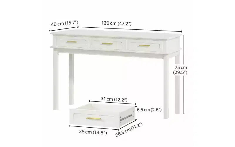 Cream White Vanity Desk with 3 Drawers, Modern Makeup Table or Writing Desk for Bedroom