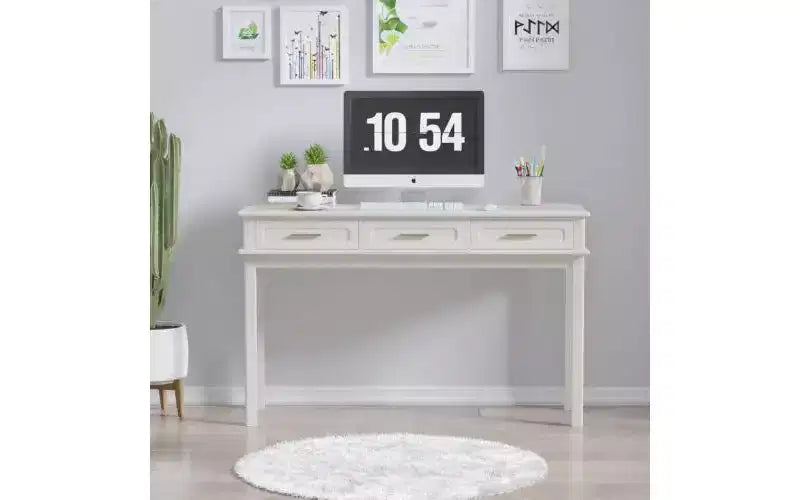 Cream White Vanity Desk with 3 Drawers, Modern Makeup Table or Writing Desk for Bedroom